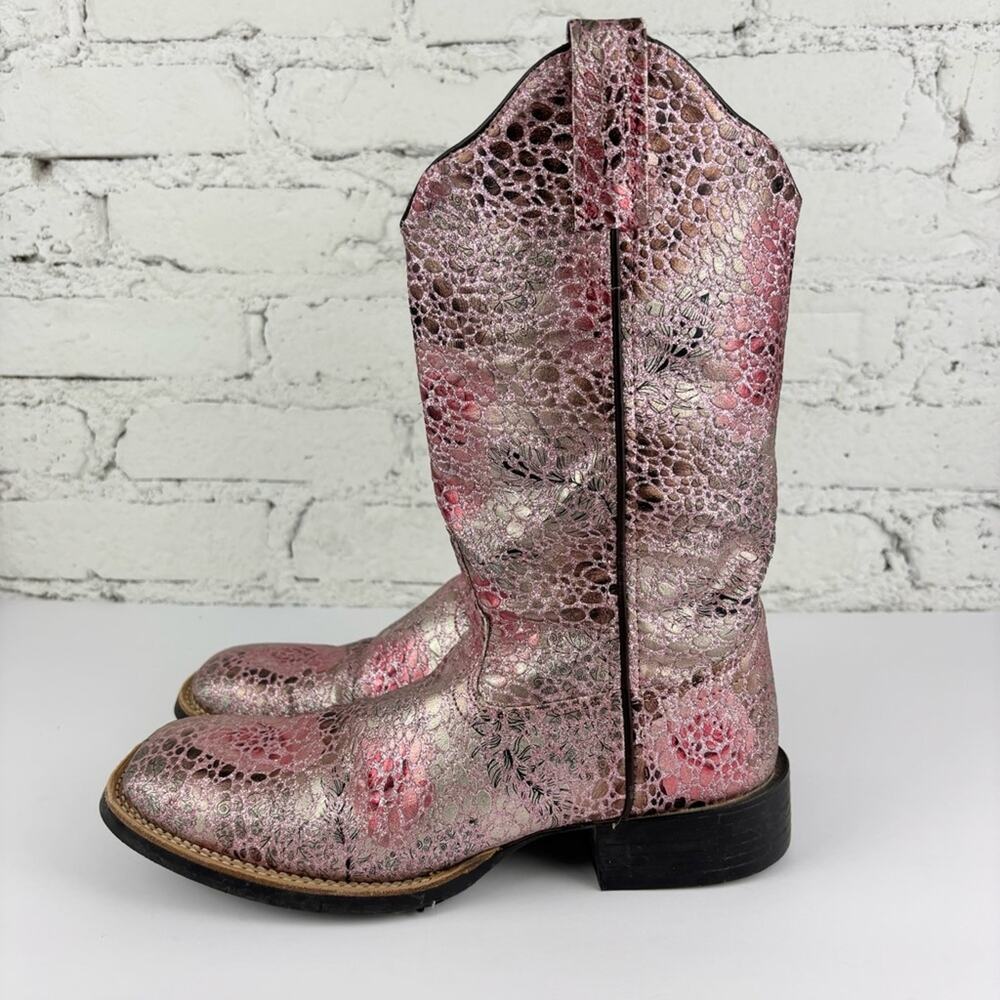 Old West Pink and Silver Snakeskin Cowboy Boots